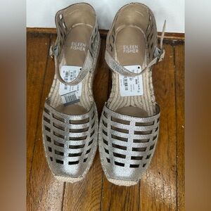 Eileen Fisher Women’s Metallic Cutout Espadrille Sandals – Chic & Versatile